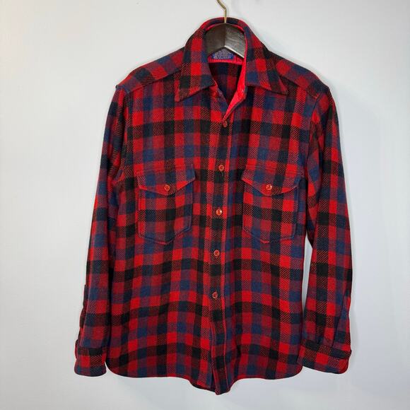 Pendleton Wool Flannel Plaid Shirt Pockets Vintage Outdoor Men's L vintage 70's - Picture 1 of 12